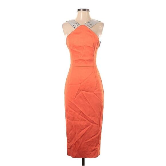 Victoria Beckham Iconic Orange Tangerine Cocktail Bodycon Dress Halter Pencil - Picture 8 of 16